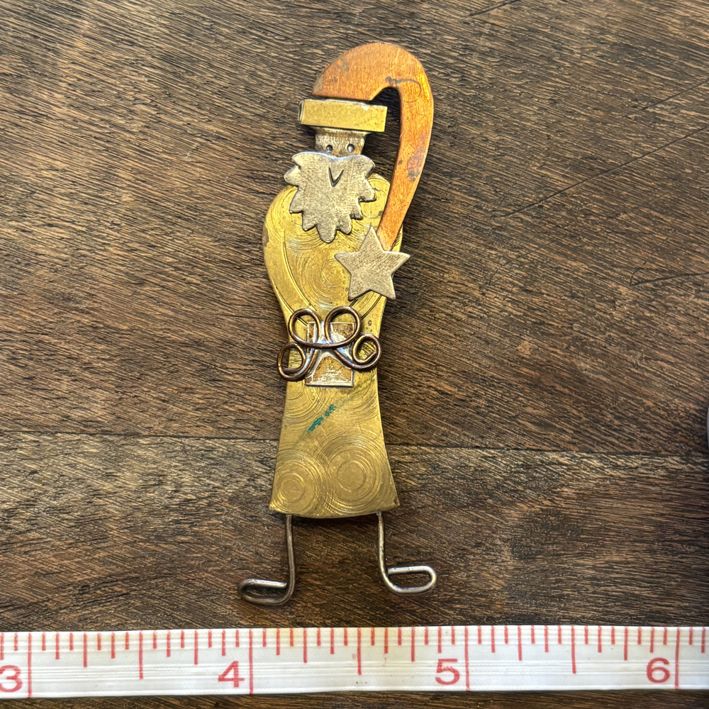 Whimsical Mixed Metal Santa Claus Wire Legs Brooch